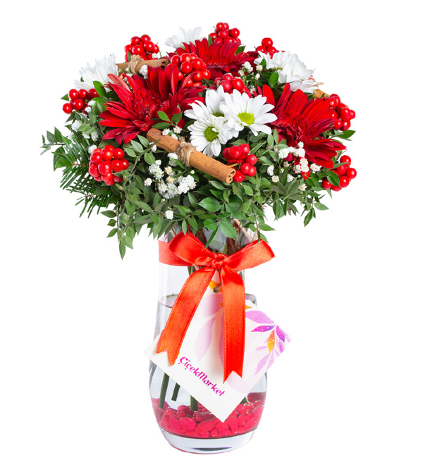 Vazoda Yılbaşı Kokinası Gerbera Papatya